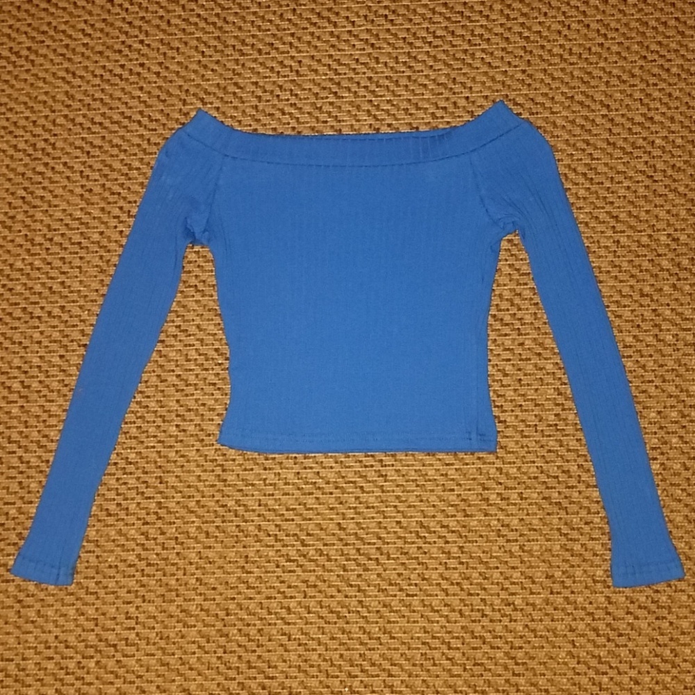 NWOT Blue Off Shoulder Long Sleeve Strechy Top
